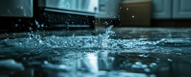 Water flooding into a kitchen